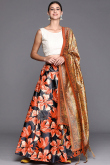 Black Satin Silk Printed A-Line Style Lehenga 