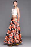 Black Satin Silk Printed A-Line Style Lehenga 