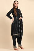 Black Sequins Embroidered Georgette Trouser Suit for Wedding & Party