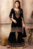Black Faux Georgette Embroidered Sharara Pant Suit
