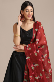 Black Silk A-Line Lehenga With Printed Dupatta