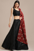 Black Silk A-Line Lehenga With Printed Dupatta