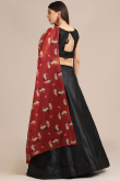 Black Silk A-Line Lehenga With Printed Dupatta