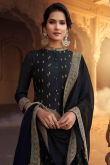 Black Silk Plus Size Anarkali Suit With Zari Embroidered