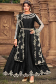 Black Silk Ankle-Length Embroidered Anarkali Suit