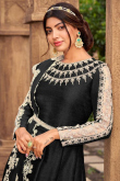Black Silk Ankle-Length Embroidered Anarkali Suit