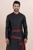 Black Silk Blend Embroidered Men's Kurta With Dhoti Pant