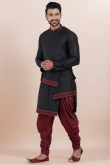 Black Silk Blend Embroidered Men's Kurta With Dhoti Pant