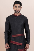 Black Silk Blend Embroidered Men's Kurta With Pajama