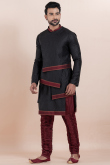 Black Silk Blend Embroidered Men's Kurta With Pajama