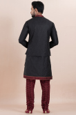 Black Silk Blend Embroidered Men's Kurta With Pajama