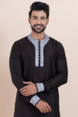 Black Silk Blend Printed Men's Kurta With Dhoti
