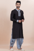 Black Silk Blend Printed Men's Kurta With Dhoti