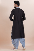 Black Silk Blend Printed Men's Kurta With Dhoti
