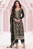 Black Silk Blend Woven Zari Straight Cut Trouser Suit