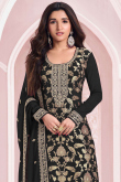 Black Silk Blend Woven Zari Straight Cut Trouser Suit