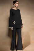 Black Silk Trouser Suit with Zari Beads Work & Green Dupatta