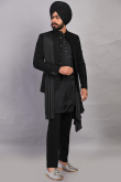 Black Silk Embroidered Jacket Style Men Kurta Pant