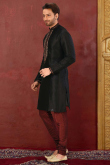 Black Silk Embroidered Men's Churidar Kurta 