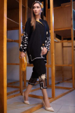 Black Silk Straight Cut Trouser Suit with Patch embroidery