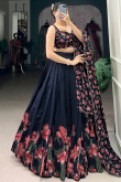 Black Silk Foil Print A Line Lehenga 