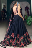 Black Silk Foil Print A Line Lehenga 