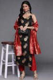 Black Silk Foil Print Trouser Suit