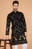 Black Silk Kurta with Zari Work for Diwali Festive Wear