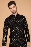 Black Silk Kurta with Zari Work for Diwali Festive Wear