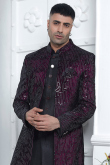 Black Silk Men's Sherwani With Maroon Embroidered Jacket 