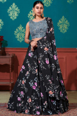 Black Silk Printed Embroidered Lehenga