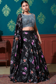 Black Silk Printed Embroidered Lehenga