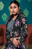 Black Silk Printed Embroidered Lehenga