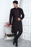 Black Silk Sequins Embroidered Jacket Style Men's Sherwani