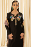 Black Silk Sequins Embroidered Straight Cut Trouser Suit