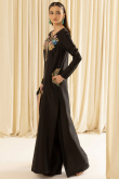 Black Silk Sequins Embroidered Straight Cut Trouser Suit