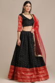 Weaved Thread Work Black Lehenga in Silk for Party 