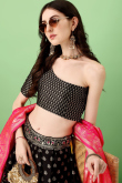 Black Silk Embroidered Lehenga with Pink Zari Dupatta