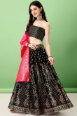 Black Silk Embroidered Lehenga with Pink Zari Dupatta