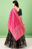 Black Silk Embroidered Lehenga with Pink Zari Dupatta