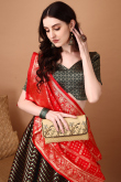 Black Silk Woven Zari Panelled Style Lehenga