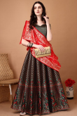 Black Silk Woven Zari Panelled Style Lehenga