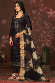 Black Silk Woven Zari Straight Cut Trouser Suit