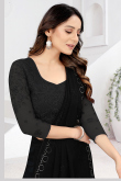 Black Stone Embroidered Net Light Weight Saree 