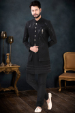 Black Terry Rayon Churidar Men Sherwani
