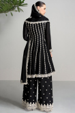 Black Thread Embroidered Chinnon Straight Cut Palazzo Suit