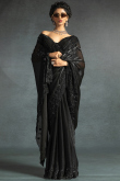 Black Tissue Silk Saree With Sequins Work For Diwali Party