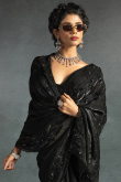 Black Tissue Silk Saree With Sequins Work For Diwali Party