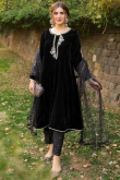 Black Velvet Abaya Style Anarkali Suit