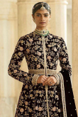 Black Velvet Plus Size Embroidered Anarkali Suit with Skirt
